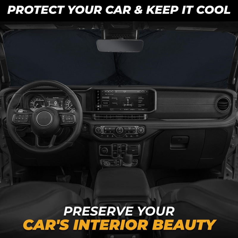 Autovir Jeep Windshield Sunshade | Protects Sun Visor from UV and Heat Protection | Fits for Wrangler  Gladiator  and Rubicon Models | Keeps Your Car Cool and Comfort | X-Small (60"" x 21"") - Image 2